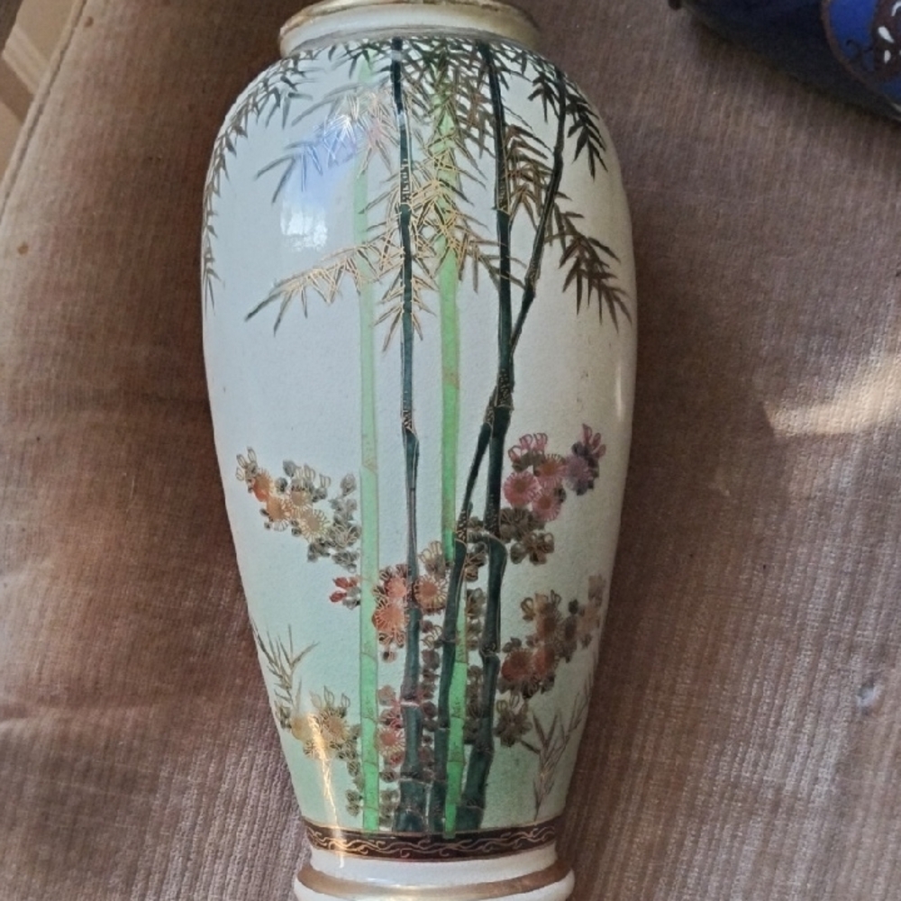 Bamboo and Floral Ceramic Vase